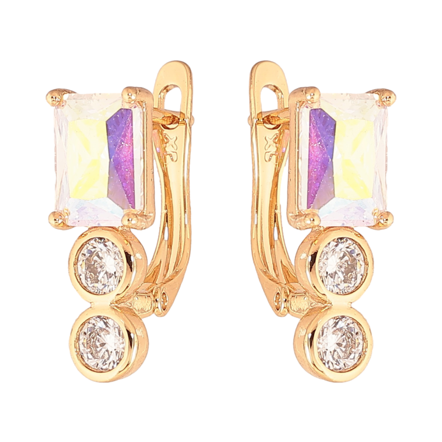 Серьги Xuping Цвет Позолота 18K английский замок Узор с радужными кристаллами фото №1