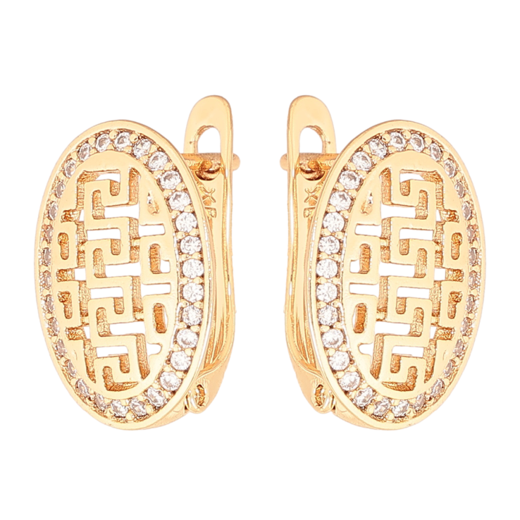 Серьги Xuping Цвет Позолота 18K английский замок Овалы с резным узором и кристаллами фото №18