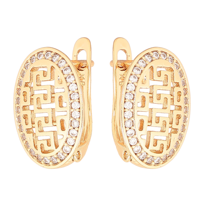 Серьги Xuping Цвет Позолота 18K английский замок Овалы с резным узором и кристаллами фото №1 Серьги Xuping Цвет Позолота 18K английский замок Овалы с резным узором и кристаллами фото №1