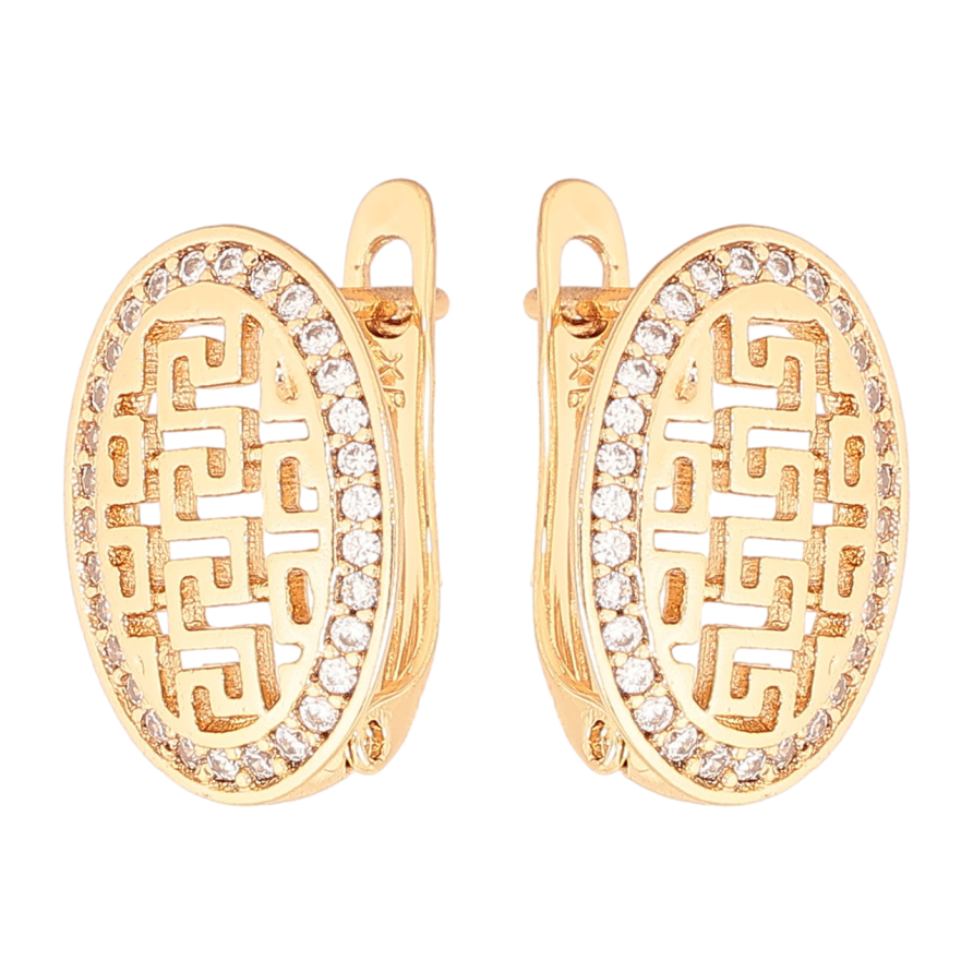 Серьги Xuping Цвет Позолота 18K английский замок Овалы с резным узором и кристаллами фото №1 Серьги Xuping Цвет Позолота 18K английский замок Овалы с резным узором и кристаллами фото №1