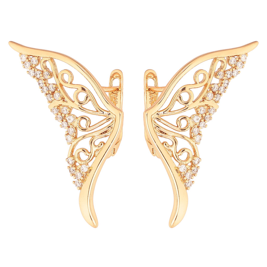 Сережки Xuping Колір Позолота 18K англійський замок Крила метелика з кристалами фото №1