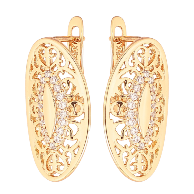 Серьги Xuping Цвет Позолота 18K английский замок Овалы с вензельным узором и кристаллами фото №12