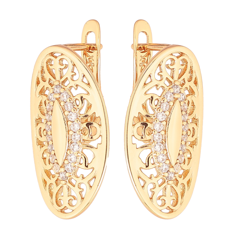 Серьги Xuping Цвет Позолота 18K английский замок Овалы с вензельным узором и кристаллами фото №1