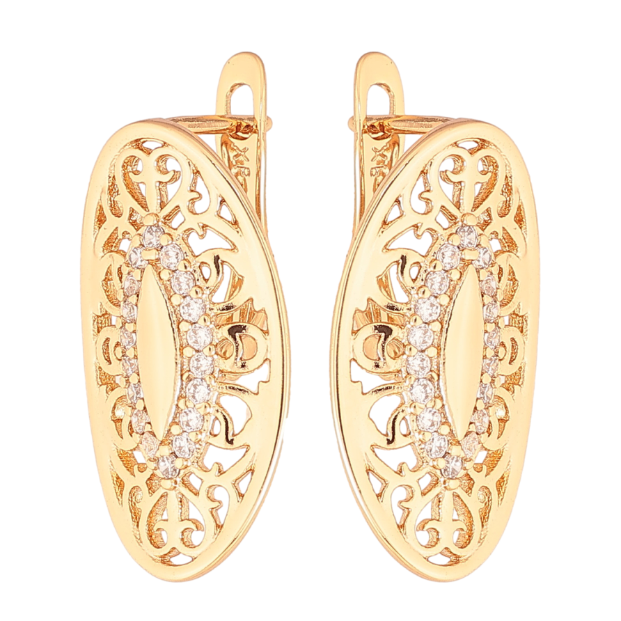 Серьги Xuping Цвет Позолота 18K английский замок Овалы с вензельным узором и кристаллами фото №1