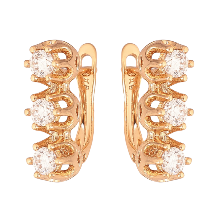 Серьги Xuping Цвет Позолота 18K английский замок Три кристалла фото №15