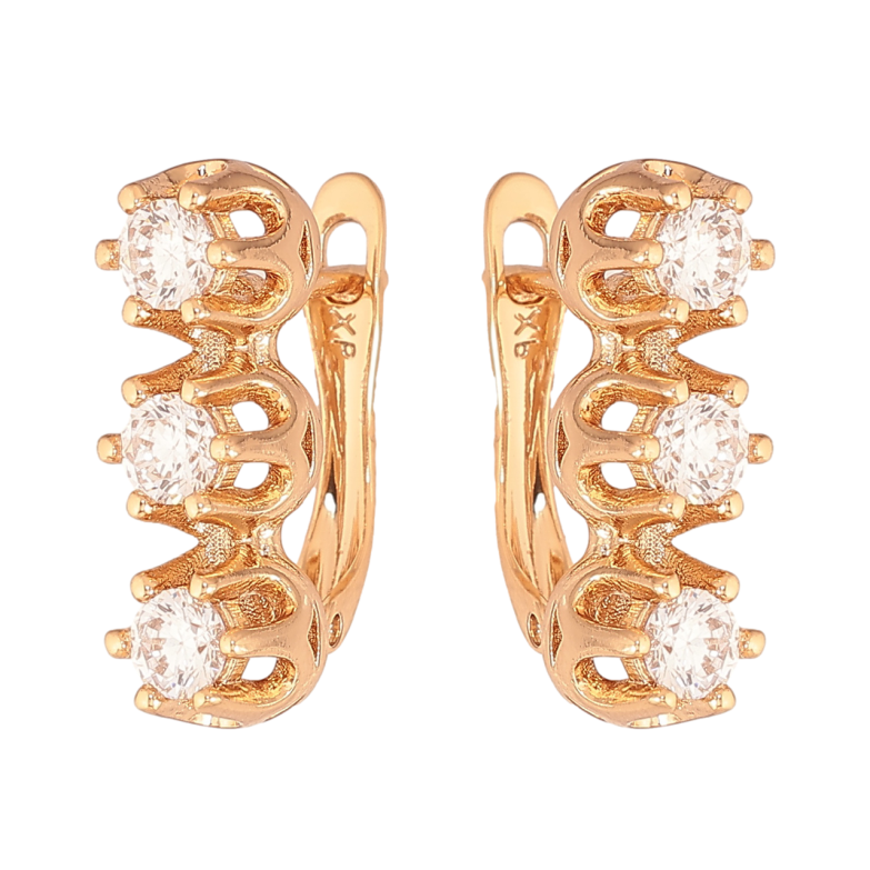 Серьги Xuping Цвет Позолота 18K английский замок Три кристалла фото №1
