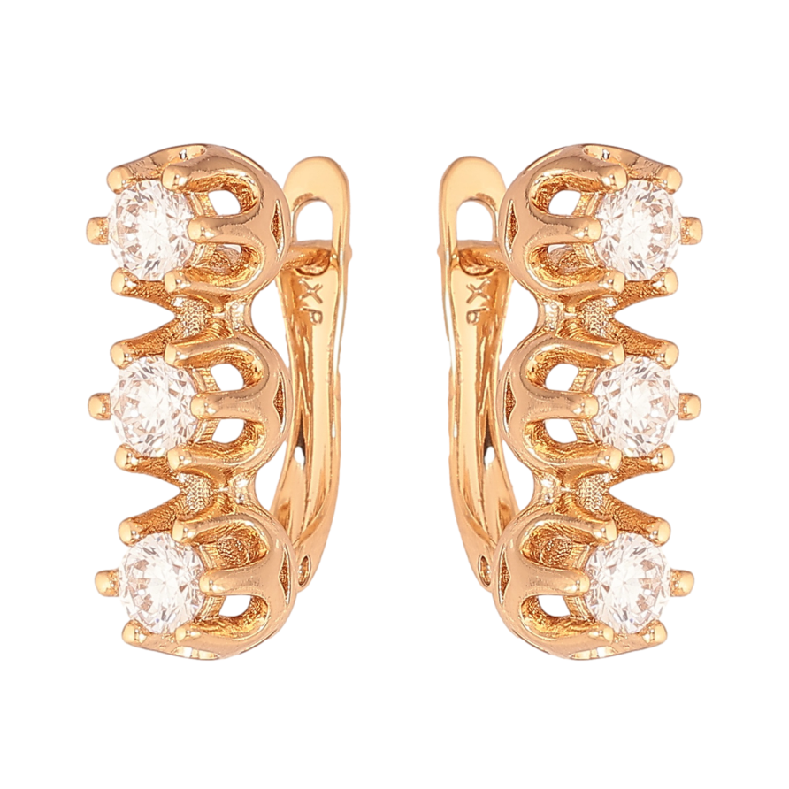 Серьги Xuping Цвет Позолота 18K английский замок Три кристалла фото №1