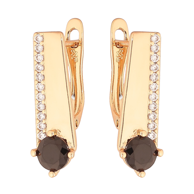 Серьги Xuping Цвет Позолота 18K английский замок Узор с черным кристаллом фото №10