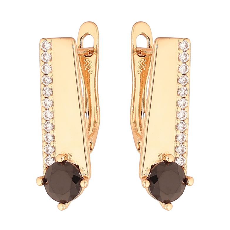 Серьги Xuping Цвет Позолота 18K английский замок Узор с черным кристаллом фото №3 Серьги Xuping Цвет Позолота 18K английский замок Узор с черным кристаллом фото №3