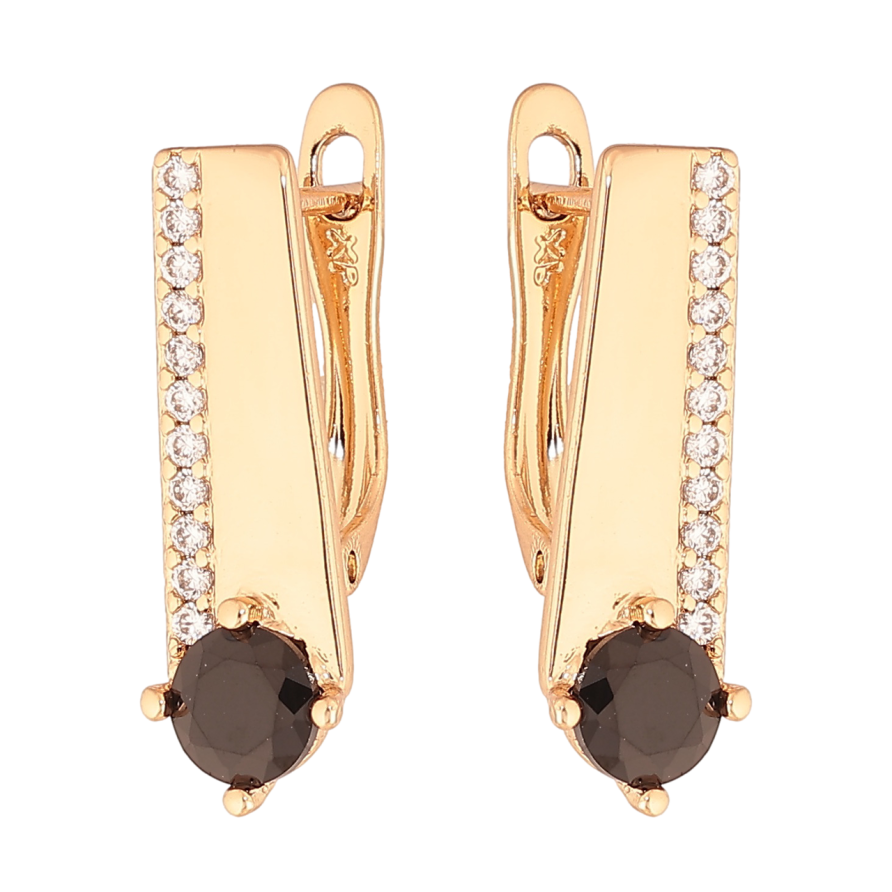 Серьги Xuping Цвет Позолота 18K английский замок Узор с черным кристаллом фото №1 Серьги Xuping Цвет Позолота 18K английский замок Узор с черным кристаллом фото №1