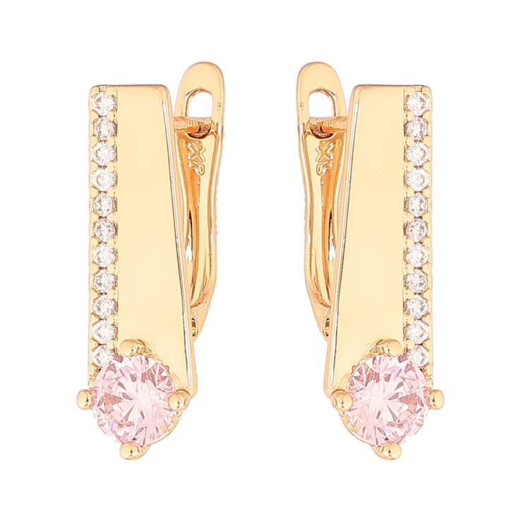 Серьги Xuping Цвет Позолота 18K английский замок Узор с розовым кристаллом фото №14