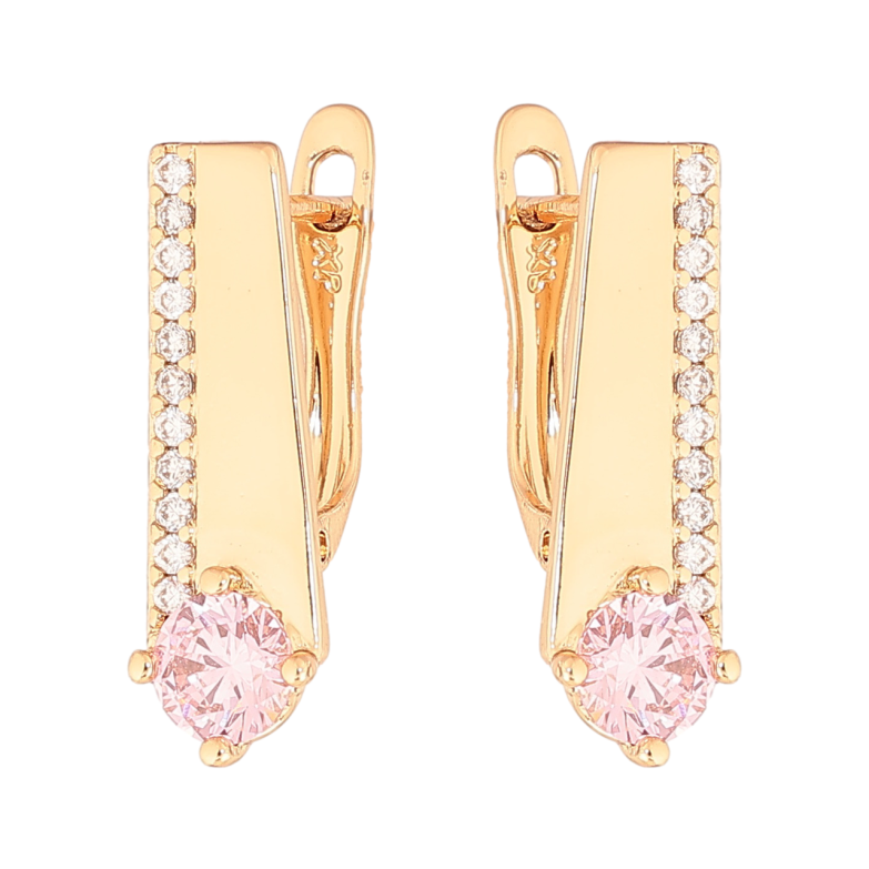 Серьги Xuping Цвет Позолота 18K английский замок Узор с розовым кристаллом фото №1 Серьги Xuping Цвет Позолота 18K английский замок Узор с розовым кристаллом фото №1