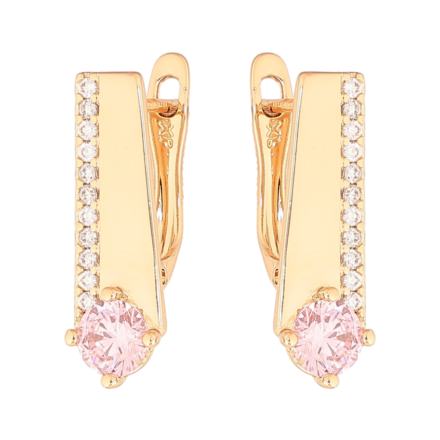 Серьги Xuping Цвет Позолота 18K английский замок Узор с розовым кристаллом фото №1 Серьги Xuping Цвет Позолота 18K английский замок Узор с розовым кристаллом фото №1