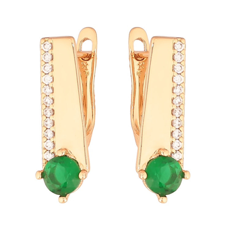 Серьги Xuping Цвет Позолота 18K английский замок Узор с зеленым кристаллом фото №2