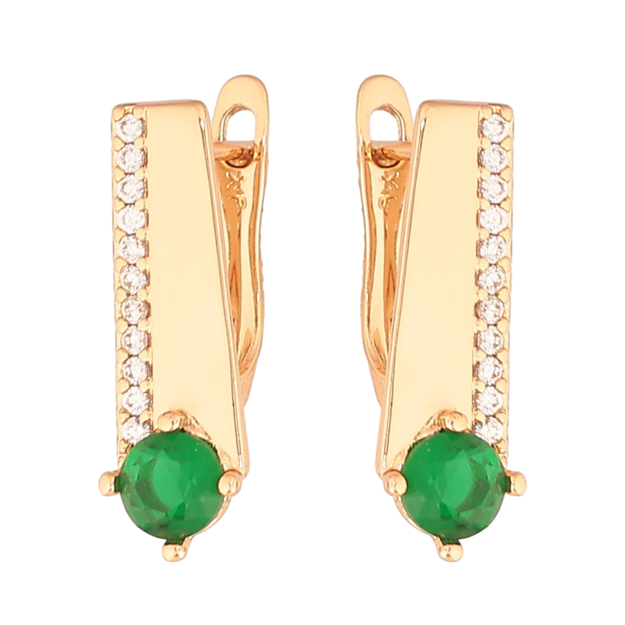 Серьги Xuping Цвет Позолота 18K английский замок Узор с зеленым кристаллом фото №1 Серьги Xuping Цвет Позолота 18K английский замок Узор с зеленым кристаллом фото №1