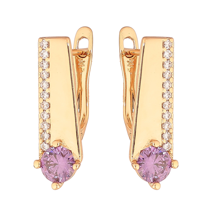 Серьги Xuping Цвет Позолота 18K английский замок Узор с сиреневым кристаллом фото №13