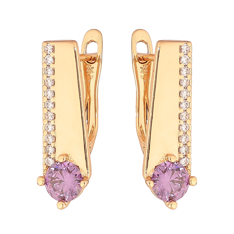 Серьги Xuping Цвет Позолота 18K английский замок Узор с сиреневым кристаллом фото №2 Серьги Xuping Цвет Позолота 18K английский замок Узор с сиреневым кристаллом фото №2