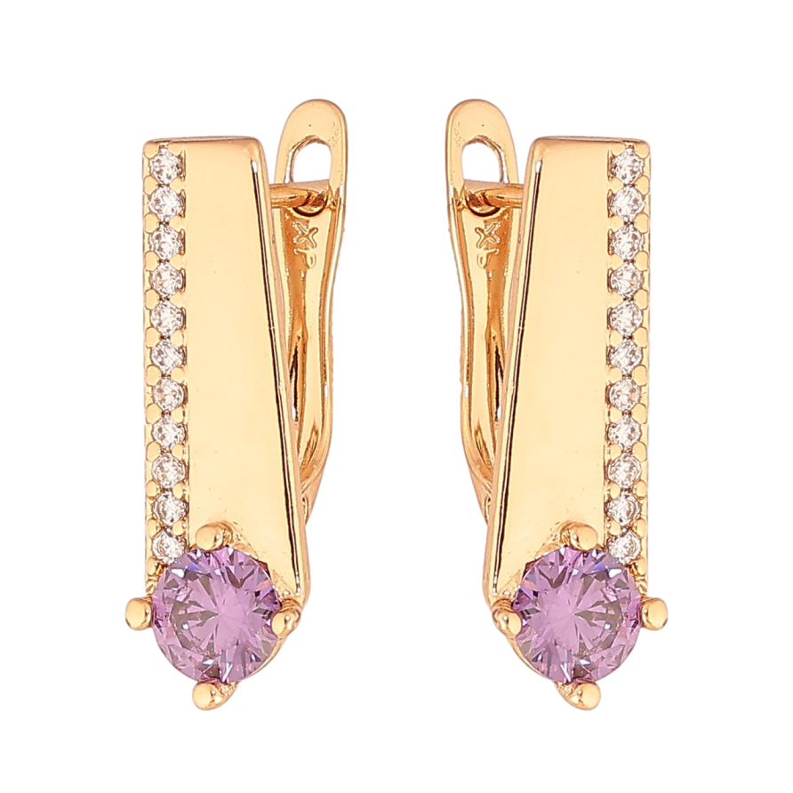 Серьги Xuping Цвет Позолота 18K английский замок Узор с сиреневым кристаллом фото №1 Серьги Xuping Цвет Позолота 18K английский замок Узор с сиреневым кристаллом фото №1