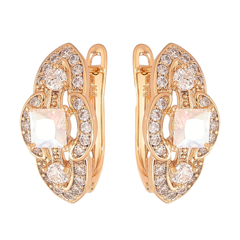 Серьги Xuping Цвет Позолота 18K английский замок Узор с инкрустацией кристаллами фото №2 Серьги Xuping Цвет Позолота 18K английский замок Узор с инкрустацией кристаллами фото №2