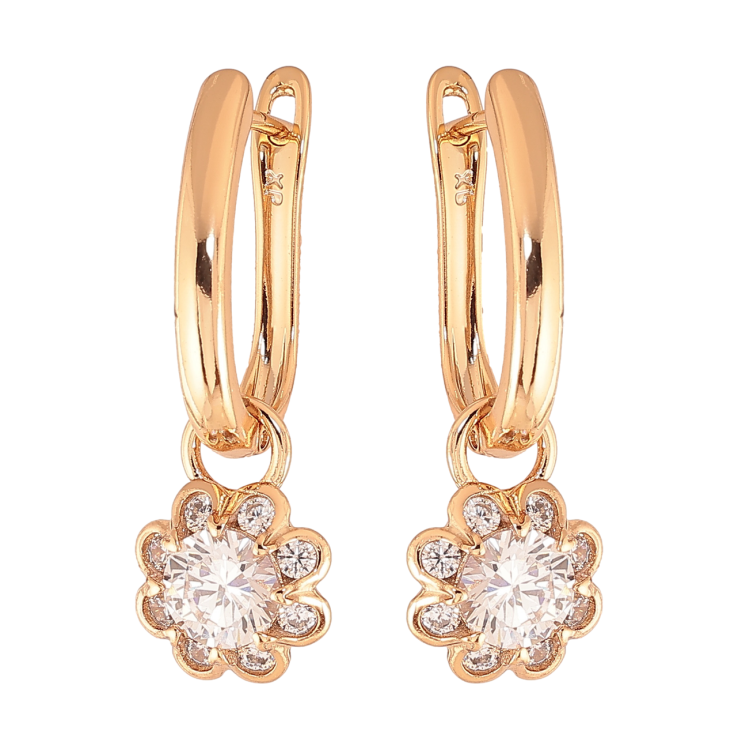 Сережки Xuping Колір Позолота 18K англійський замок Кристальні квіточки 2 в 1 фото №23