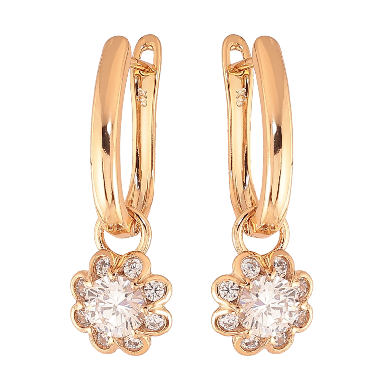 Сережки Xuping Колір Позолота 18K англійський замок Кристальні квіточки 2 в 1 фото №2 Сережки Xuping Колір Позолота 18K англійський замок Кристальні квіточки 2 в 1 фото №2