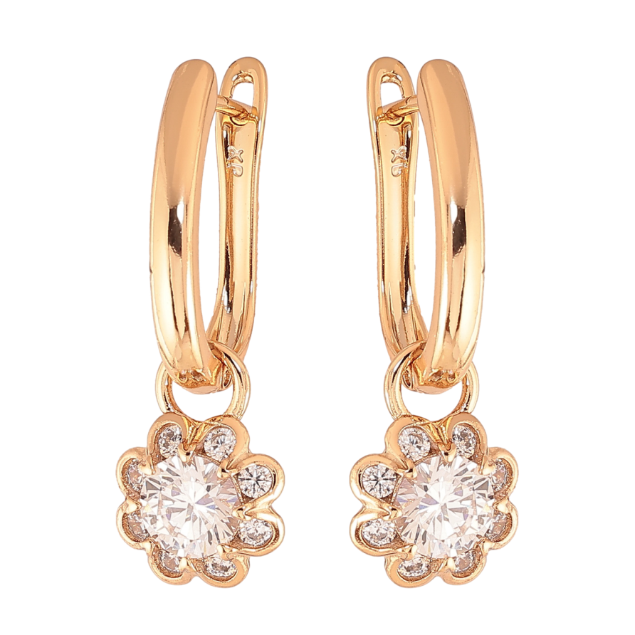 Сережки Xuping Колір Позолота 18K англійський замок Кристальні квіточки 2 в 1 фото №1