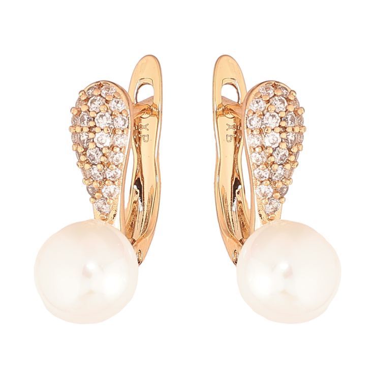 Сережки Xuping Колір Позолота 18K англійський замок Інкрустація кристалами та перлини фото №3