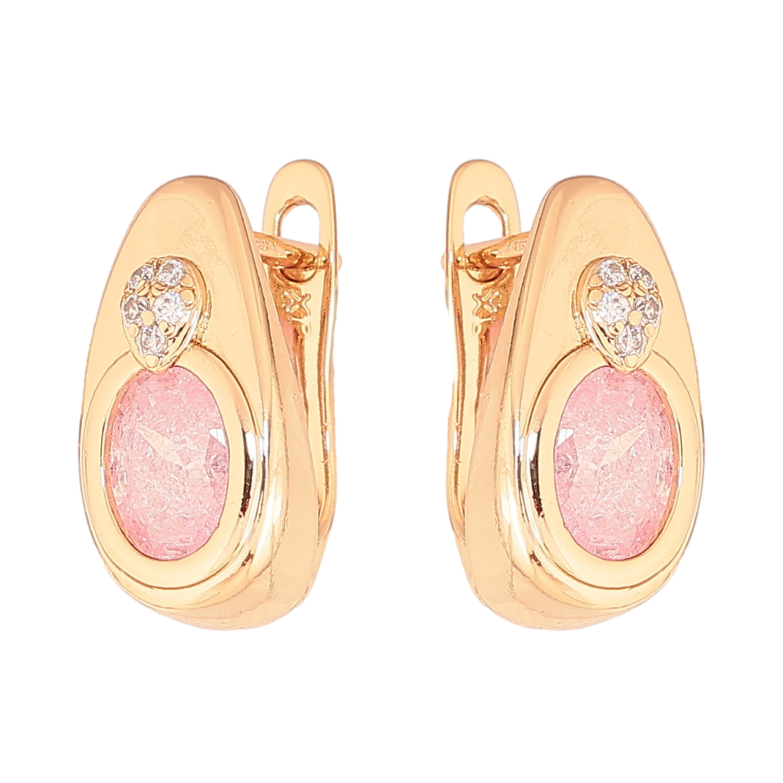 Сережки Xuping Колір Позолота 18K англійський замок Крапельки з рожевими кристалами фото №1 Сережки Xuping Колір Позолота 18K англійський замок Крапельки з рожевими кристалами фото №1