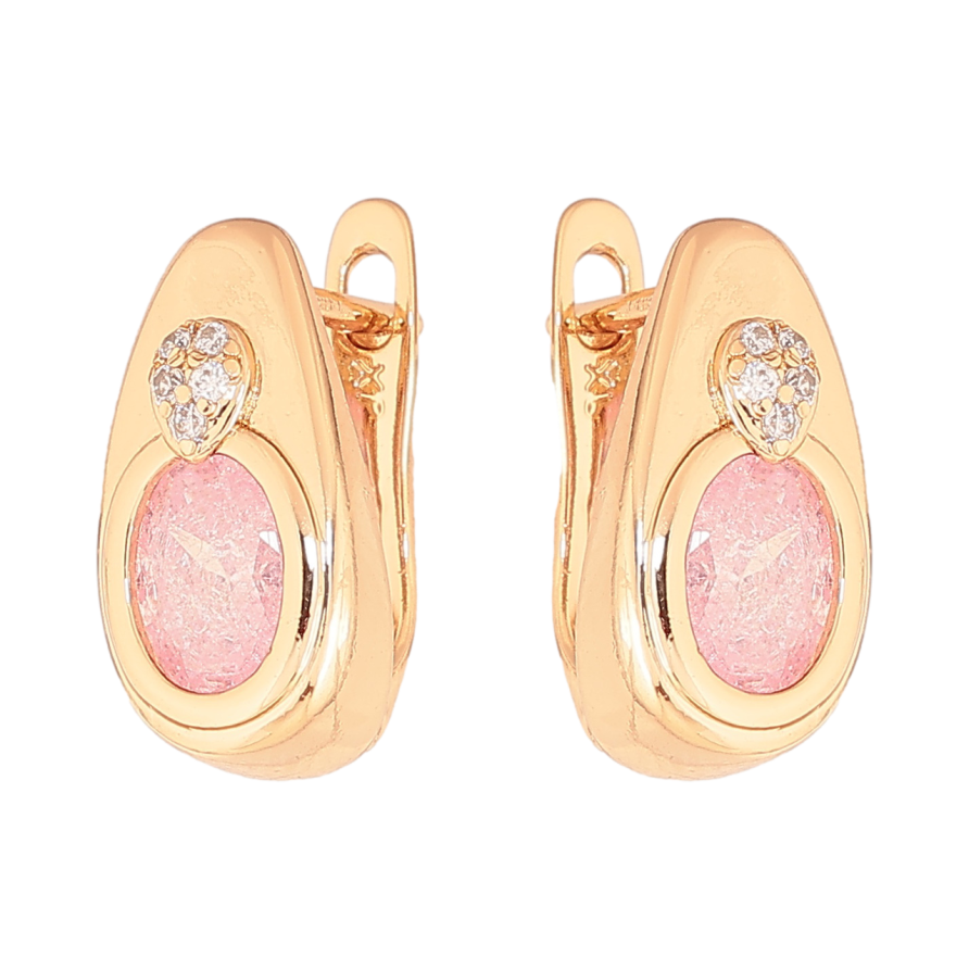 Серьги Xuping Цвет Позолота 18K английский замок Капельки с розовыми кристаллами фото №1