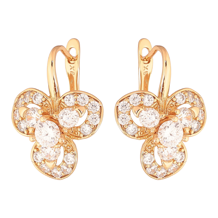 Сережки Xuping Колір Позолота 18K англійський замок Трилистники з кристалами фото №22