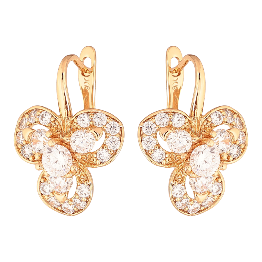 Сережки Xuping Колір Позолота 18K англійський замок Трилистники з кристалами фото №1