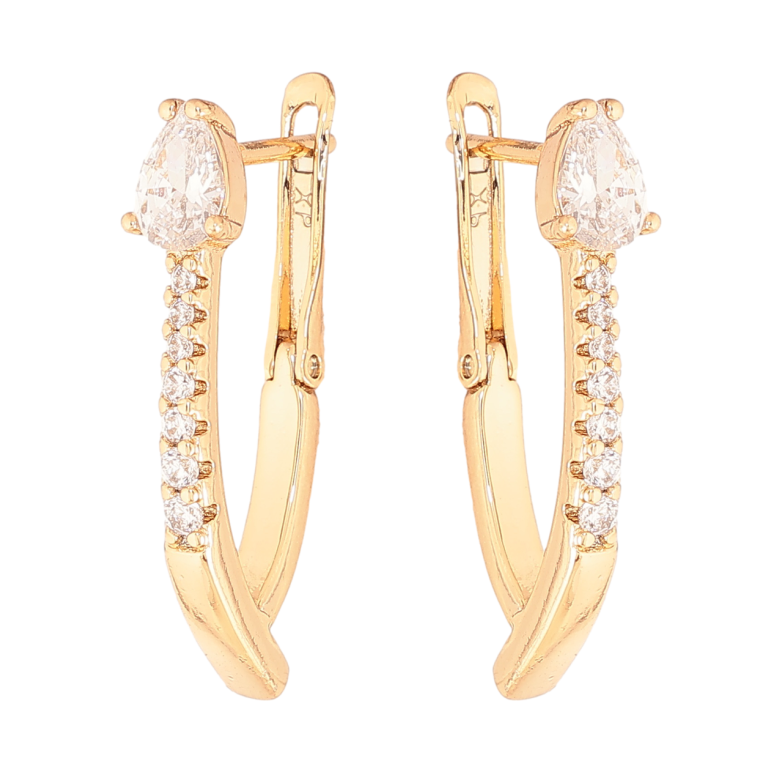 Сережки Xuping Колір Позолота 18K англійський замок Візерунок з доріжками кристалів фото №1