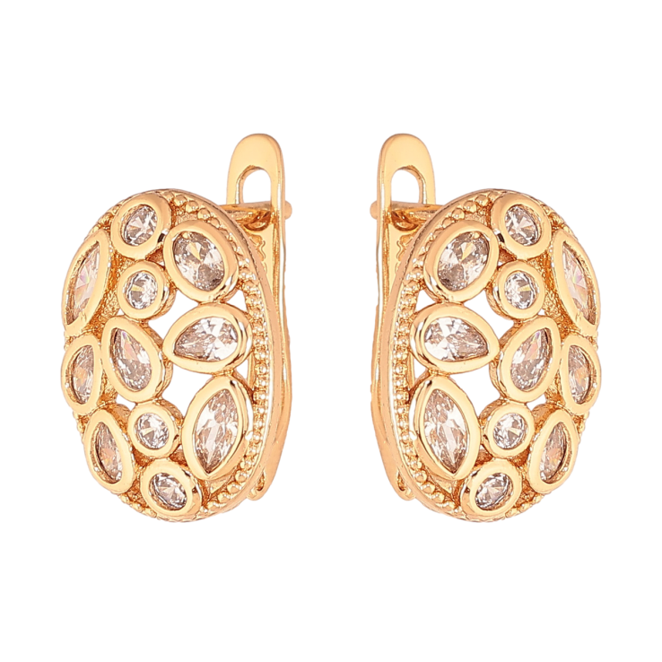 Серьги Xuping Цвет Позолота 18K английский замок Овалы с россыпью кристаллов фото №21