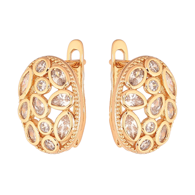 Серьги Xuping Цвет Позолота 18K английский замок Овалы с россыпью кристаллов фото №1