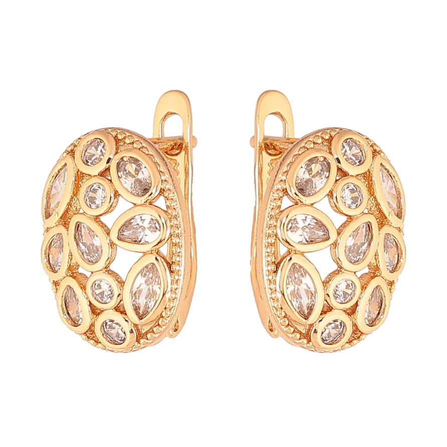 Серьги Xuping Цвет Позолота 18K английский замок Овалы с россыпью кристаллов фото №1