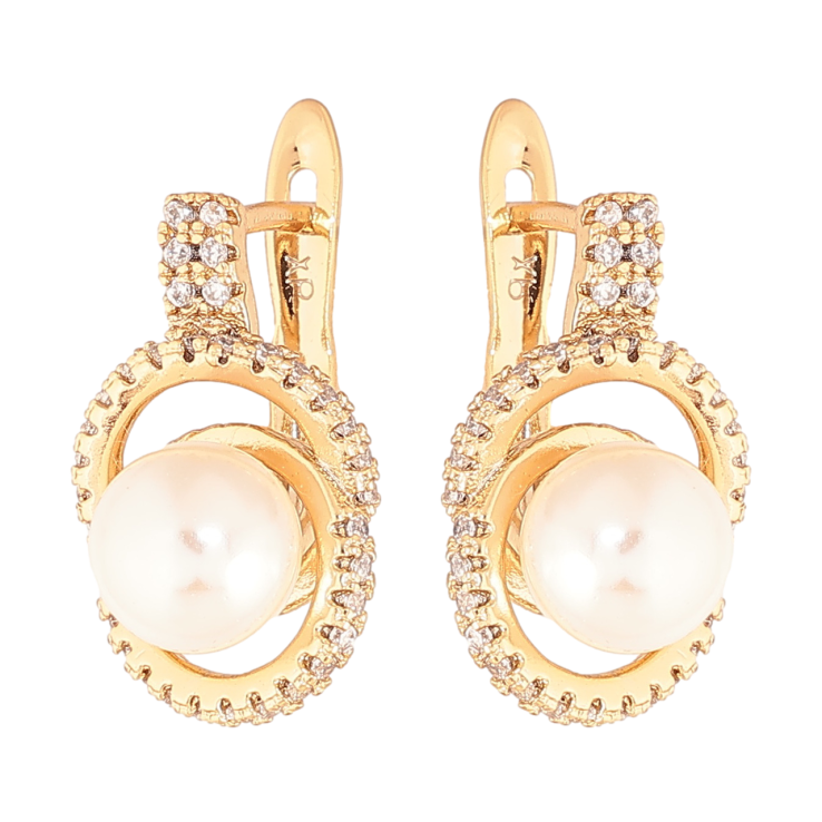 Сережки Xuping Колір Позолота 18K англійський замок Візерунок з кристалами та перлинами фото №24