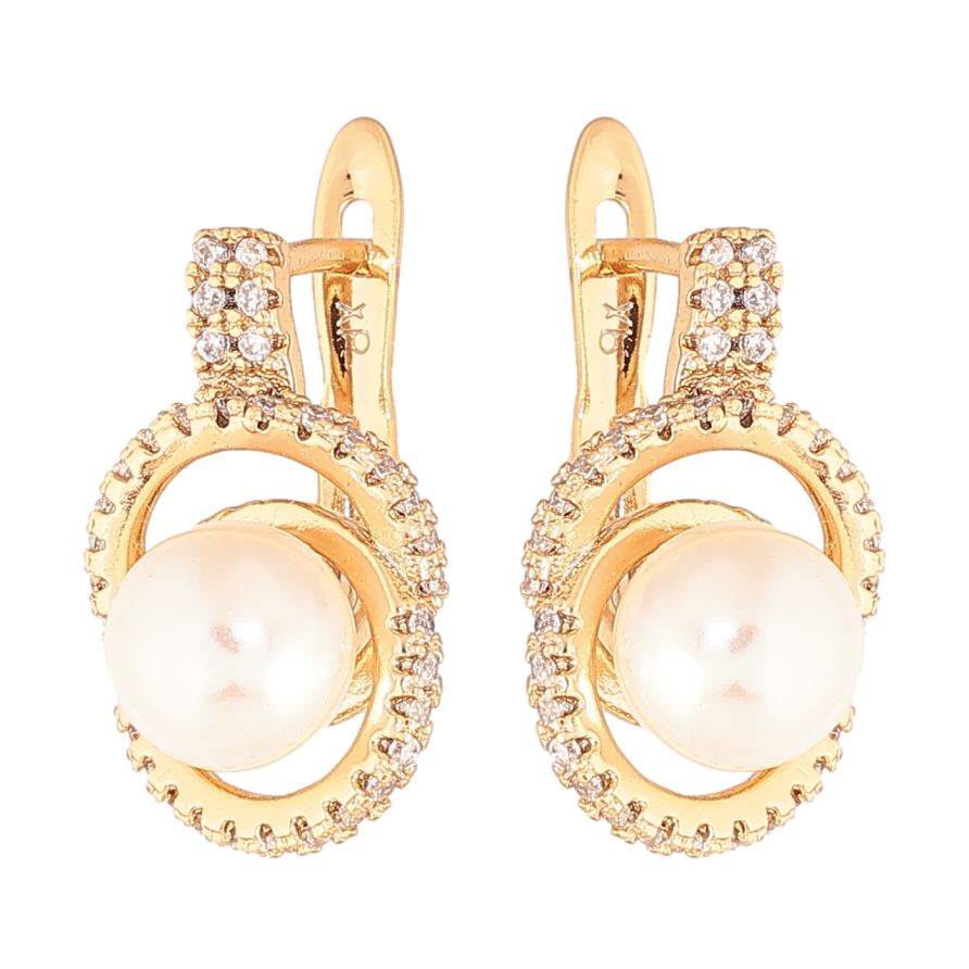 Сережки Xuping Колір Позолота 18K англійський замок Візерунок з кристалами та перлинами фото №1