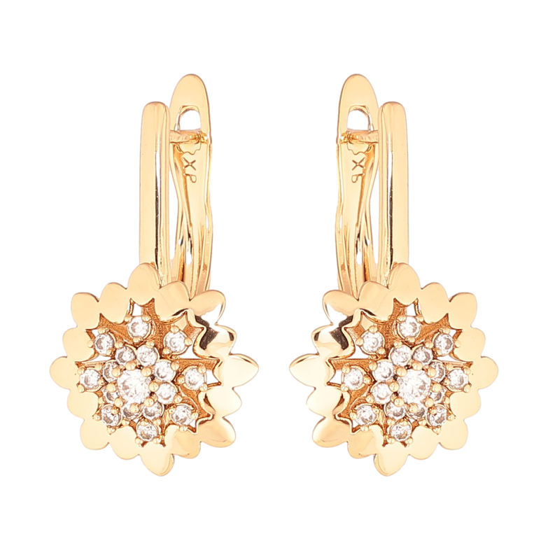 Серьги Xuping Цвет Позолота 18K английский замок Цветочки с кристаллами фото №2