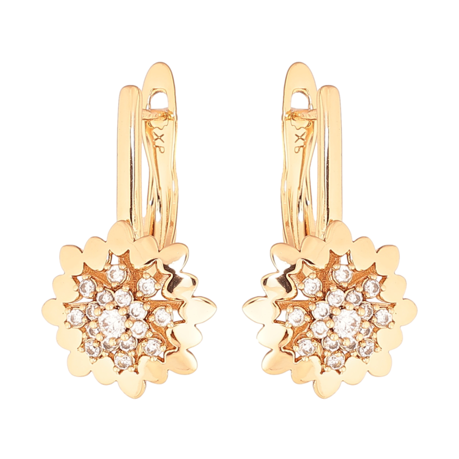 Серьги Xuping Цвет Позолота 18K английский замок Цветочки с кристаллами фото №1
