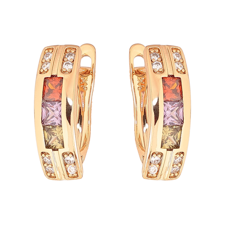 Сережки Xuping Колір Позолота 18K англійський замок Візерунок з різнокольоровими кристалами фото №3