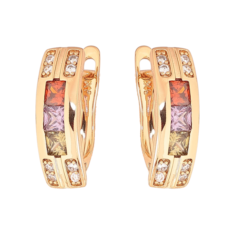 Сережки Xuping Колір Позолота 18K англійський замок Візерунок з різнокольоровими кристалами фото №1 Сережки Xuping Колір Позолота 18K англійський замок Візерунок з різнокольоровими кристалами фото №1