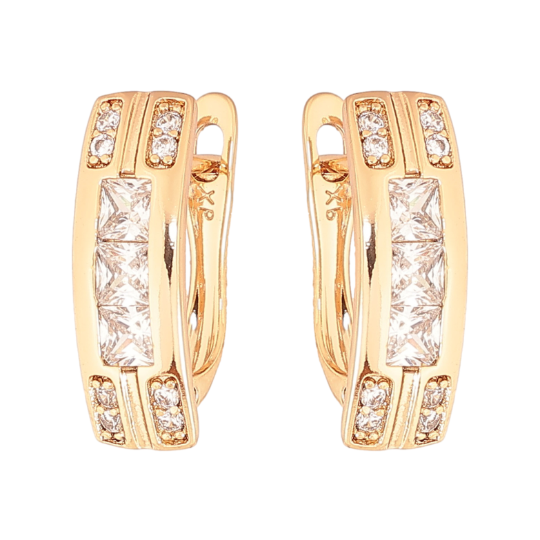 Сережки Xuping Колір Позолота 18K англійський замок Візерунок з кристалами фото №1