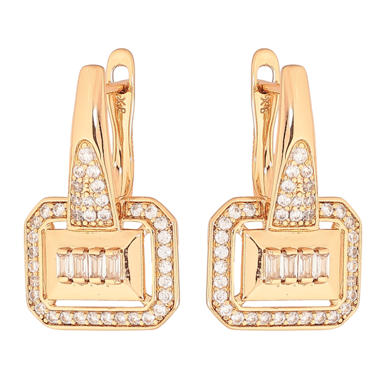 Сережки Xuping Колір Позолота 18K англійський замок Візерунок з інкрустацією кристалами фото №1