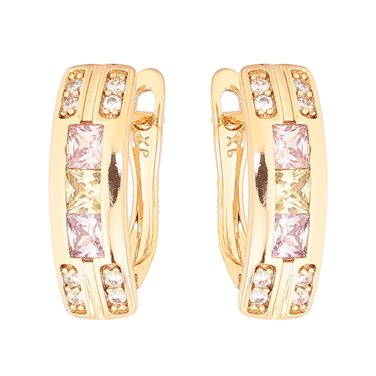 Сережки Xuping Колір Позолота 18K англійський замок Візерунок з різнокольоровими кристалами фото №4