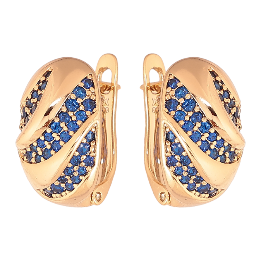 Серьги Xuping Цвет Позолота 18K английский замок Инкрустация синими кристаллами фото №1