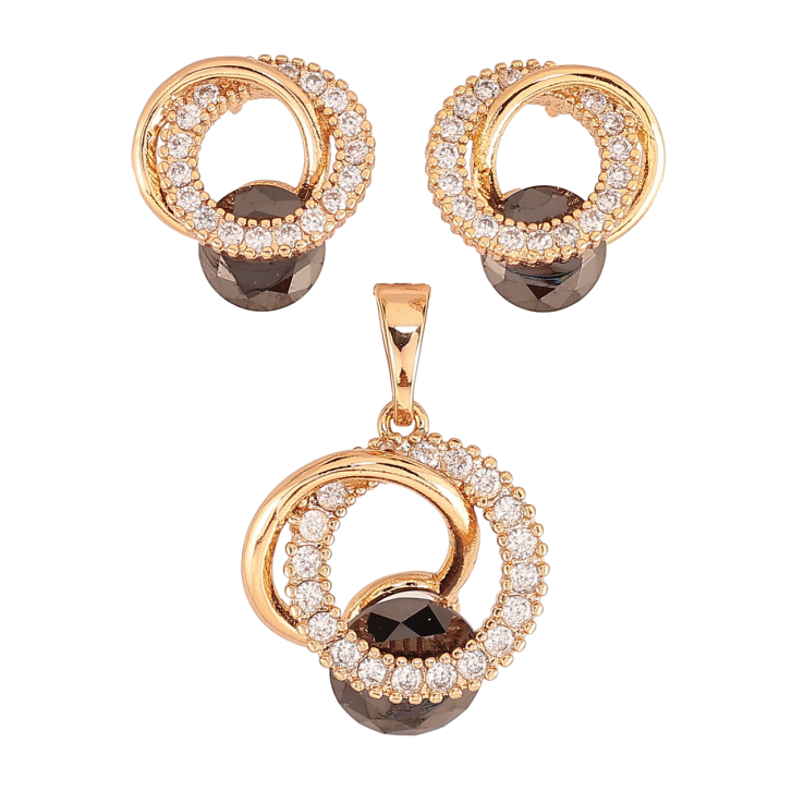 Набор Xuping Цвет Позолота 18K Серьги Кулон Кристальные колечки с черными кристаллами фото №16