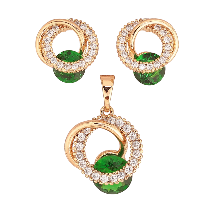 Набір Xuping Колір Позолота 18K Сережки Кулон Кристальні колечка з зеленими кристалами фото №4