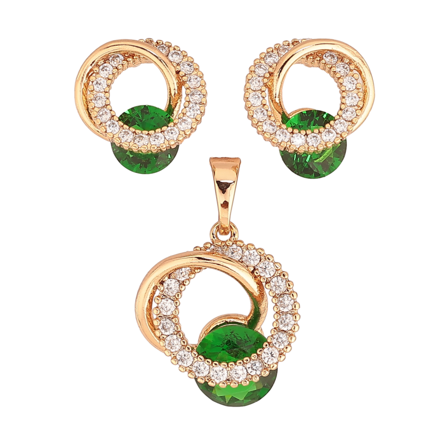 Набір Xuping Колір Позолота 18K Сережки Кулон Кристальні колечка з зеленими кристалами фото №1