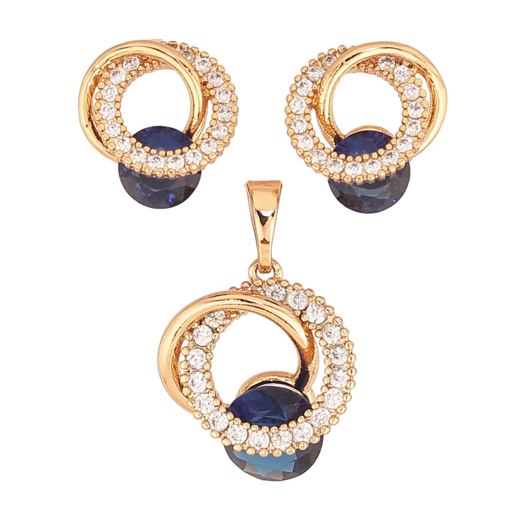 Набір Xuping Колір Позолота 18K Сережки Кулон Кристальні колечка з синіми кристалами фото №20