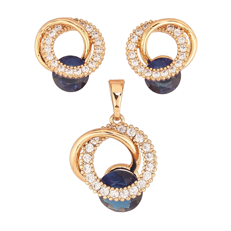 Набір Xuping Колір Позолота 18K Сережки Кулон Кристальні колечка з синіми кристалами фото №5 Набір Xuping Колір Позолота 18K Сережки Кулон Кристальні колечка з синіми кристалами фото №5